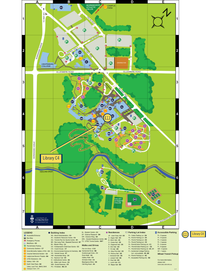 Map of the UTSC Campus with Library Location indicated