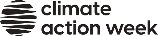 A logo depicting a circle composed of various black horizontal lines with the words "Climate Action Week" to the right.