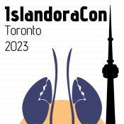 A blue lobster rises from a graphic of the Toronto skyline. IslandoraCon Toronto 2023 is written in the top left corner.