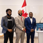 Excerpt of a larger group shot showing U of T Scarborough Partners with Federation of Black Canadians