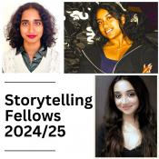 Collage Introducing Storytelling Fellows with text "Storytelling Fellows 2024/25"