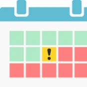 A graphic of a calendar with an exclamation mark in the centre of the calendar grid.