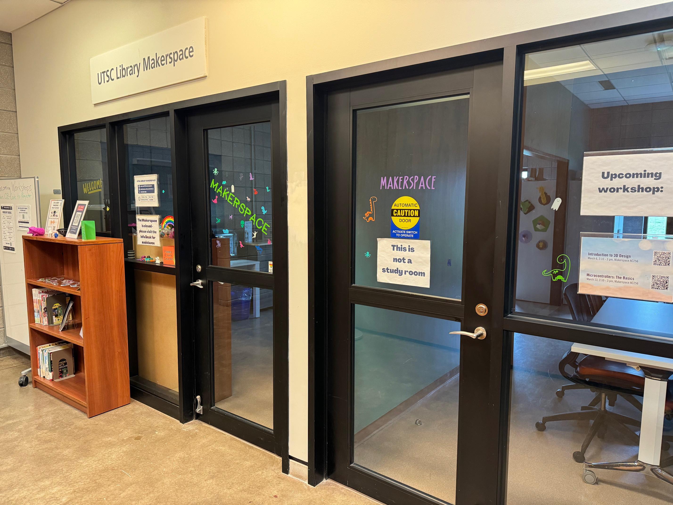 An image of the front doors of the Makerspace