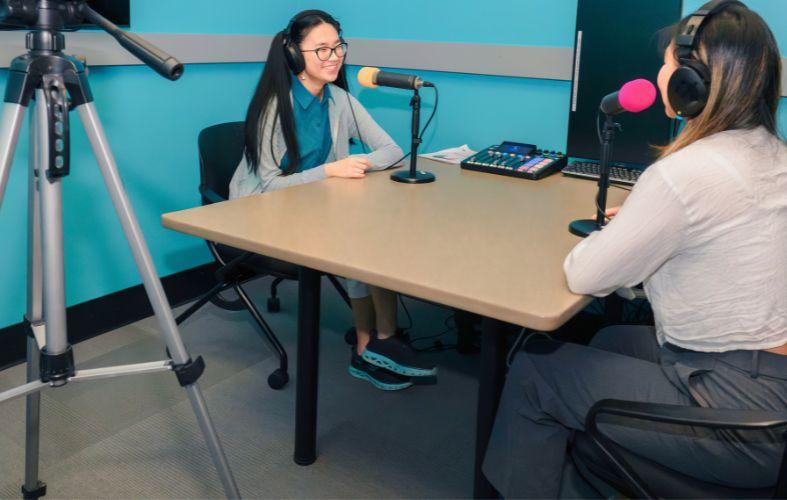 Students in podcast room