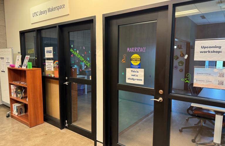 An image of the front doors of the Makerspace