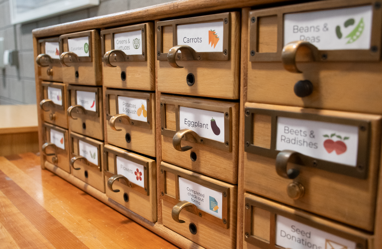 Close up of the front of the Seed library