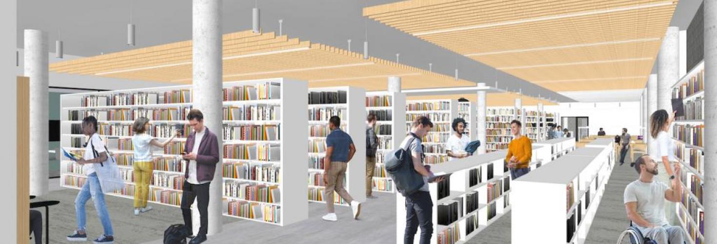 an artistic rendering of the renovations on the first floor of the library