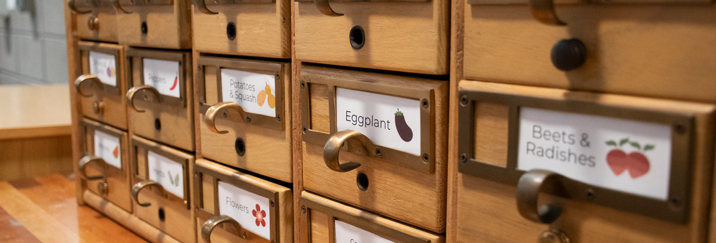 Close up of the front of the Seed library