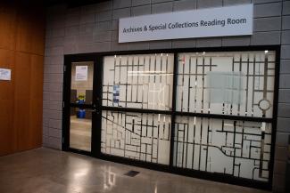 Front door of UTSC Archives and Special Collections Reading Room