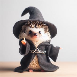 a cute hedgehog in wizarding robes looks like gandalf saying "thou shalt not pass" in the lord of the rings movies. The background is blank