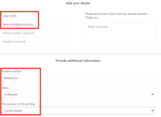 MS Bookings interface highlighting personal details area with a red box