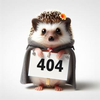 a cute, embarrassed, academic looking hedgehog stands alone against a blank white background holding a sign that says "404"
